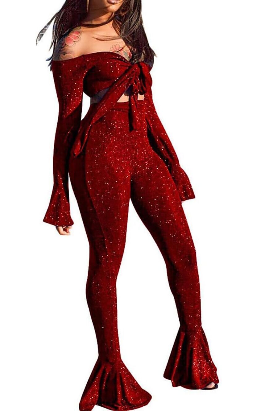 8189 Glitter Jumpsuit Clubwear Selena Costume for Party Outfits XL